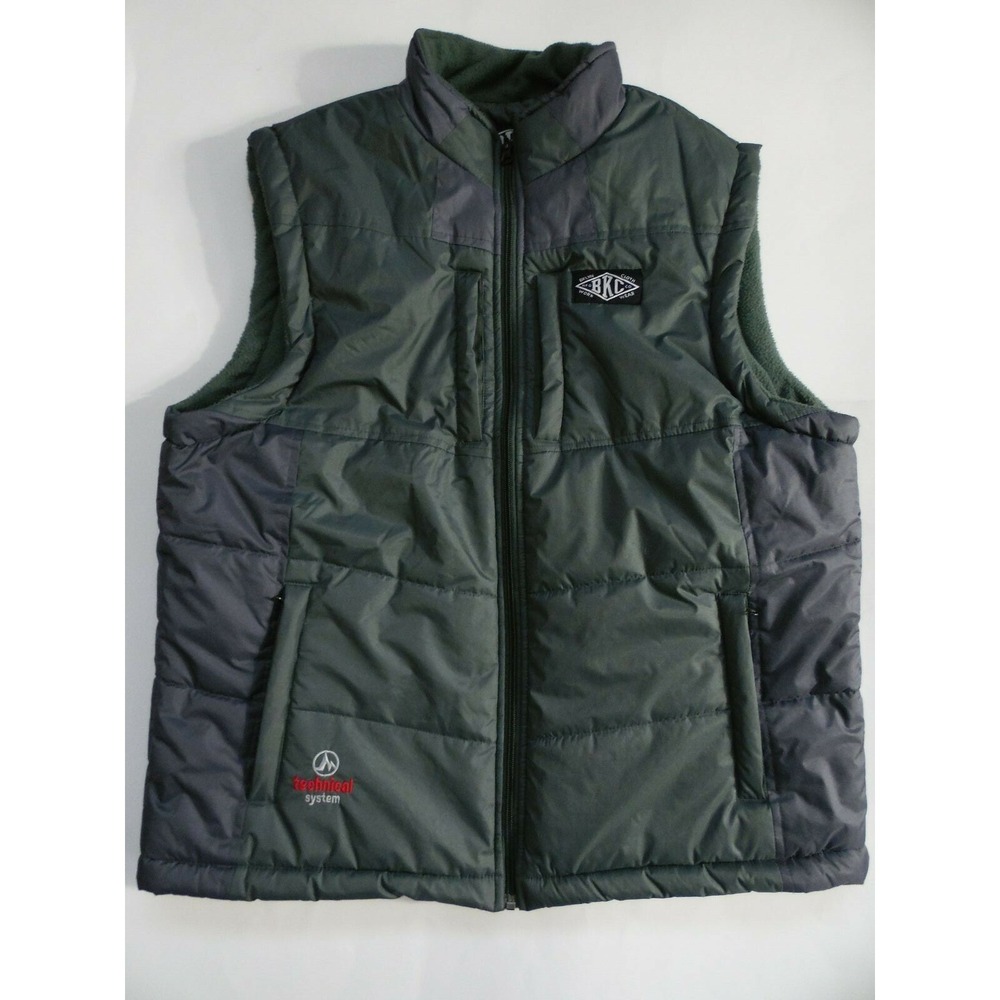 Brooklyn Cloth Puffer Vest Jacket Green Gray Zip Up Pockets Mock Neck Lined‎ L